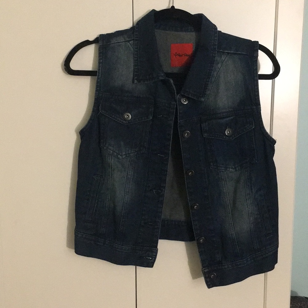 Dark wash jean vest